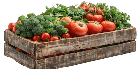 wooden box with vegetables isolated on transparent or white background