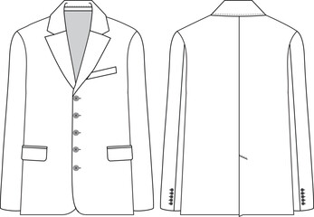 Front 5 button v neck pocket basic blazer technical drawing vector