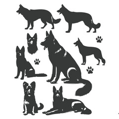 German Shepherd dog silhouette vector set - Vector drawing of a set of German shepherd dog breed silhouette