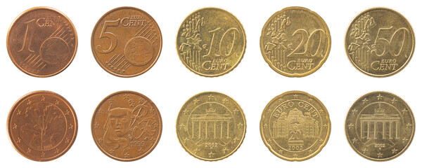 A set of copper-aluminum alloy coins in denominations of 1 one cent, 5 five cents, 10 ten cents, 20...