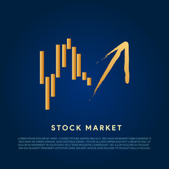 Stock market or stock exchange or financial technology concept banner, poster or web background with golden rupee icon and trading background.