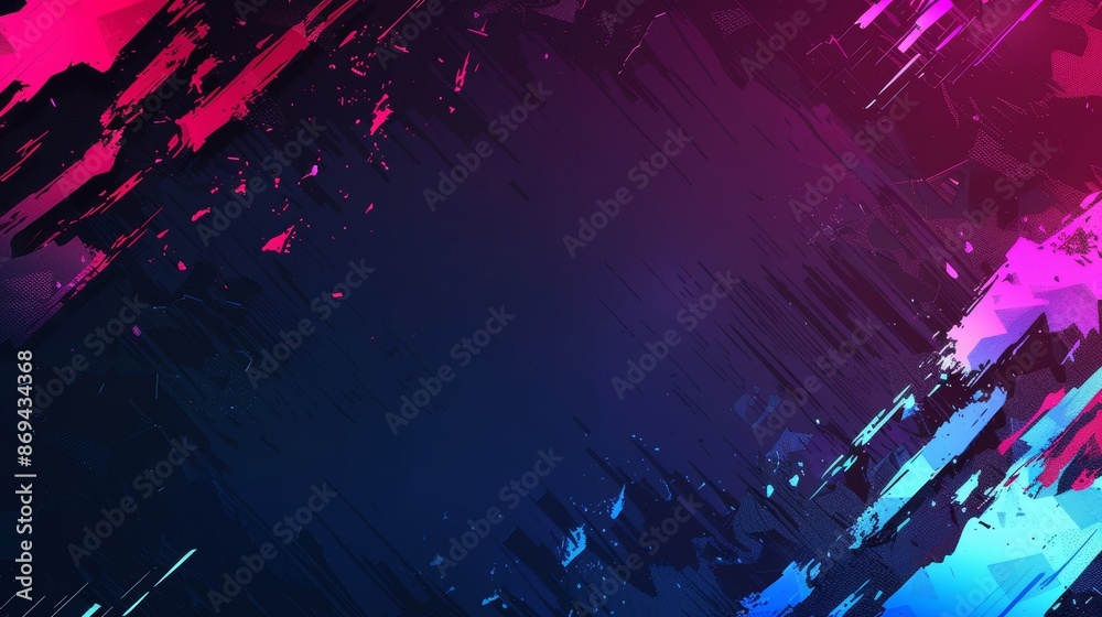 Poster screen frame background with red and blue frames. noise vhs tv effect background. digital static pix
