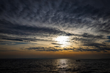 Soft sunset light over the lake Balaton in Hungary