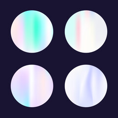 Holographic abstract backgrounds set. Gradient hologram. Rainbow holographic backdrop. Minimalistic 90s, 80s retro style graphic template for flyer, poster, banner, mobile app.
