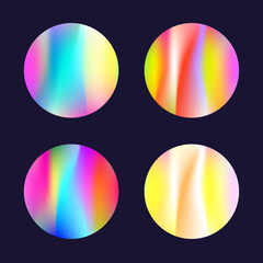 Gradient round set with holographic mesh. Abstract hologram. Plastic gradient round set. Minimalistic 90s, 80s retro style graphic template for flyer, poster, banner, mobile app.
