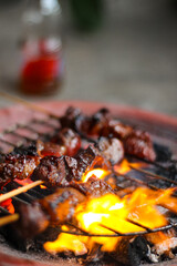 Sate Kambing or Goat Satay, made from goat meat grilled with savory spices and soy sauce.