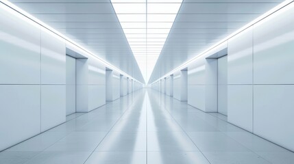 Fototapeta premium A modern and sleek white corridor designed with minimalist style and LED lighting, creating a futuristic atmosphere