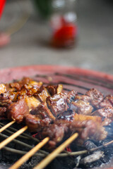 Sate Kambing or Goat Satay, made from goat meat grilled with savory spices and soy sauce.