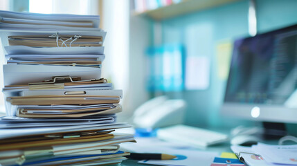 medical records, stack of medical records and stethoscope on the table,health information management Concept, medical records review, technology
