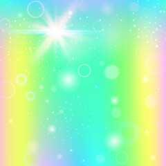 Naklejka premium Fairy Background. Pink Unicorn Hologram. Rainbow Invitation. Holographic Galaxy Effect. Purple Fantasy Pattern. Lilac Blurred Gradient. Magic Backdrop. Stars Fairy Background.