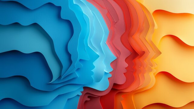 Bipolar Disorder Concept. People with unstabilized psychoses. Layers of paper arranged as head presents different types of emotions. Happiness and Depression Emotions are represented by the layers.