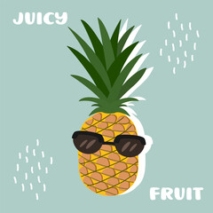 pineapple vector illustration. funny pineapple in sunglasses