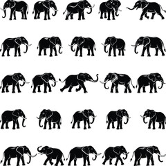 A collection of high-quality elephant silhouettes perfect for digital and print projects. Includes detailed and simplified designs in various poses. Clean file structure with minimal layers.