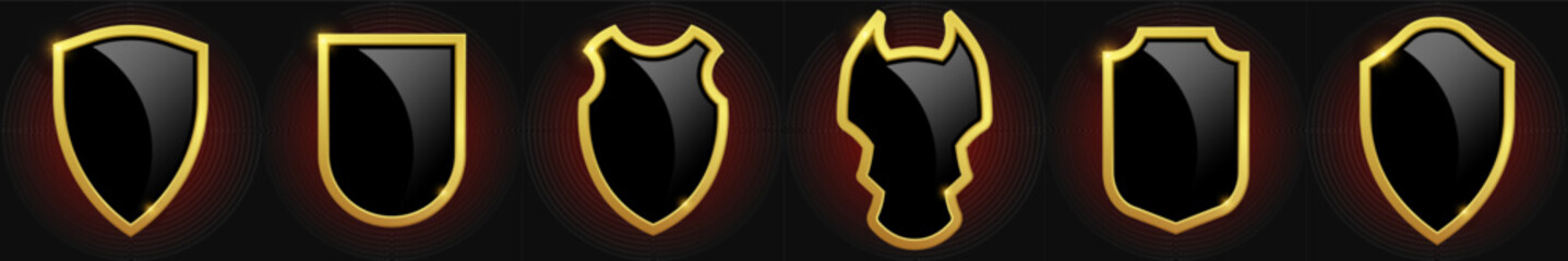 Set of glass glossy shield. Vector illustration.