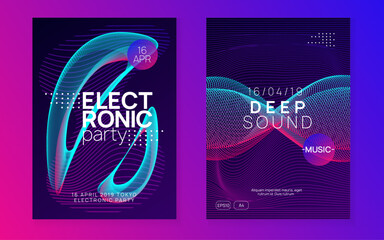Dance Magazine. Night Club Banner. Green Music Poster. Sound Electro Element. Violet Party Design. Festival Cover. Electronic Beat Illustration. Pink Dance Magazine