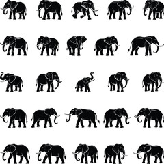 A collection of high-quality elephant silhouettes perfect for digital and print projects. Includes detailed and simplified designs in various poses. Clean file structure with minimal layers.
