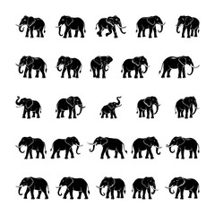 A collection of high-quality elephant silhouettes perfect for digital and print projects. Includes detailed and simplified designs in various poses. Clean file structure with minimal layers.
