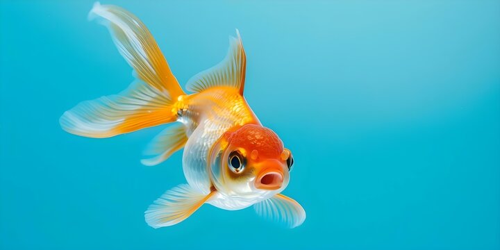 A surprised goldfish isolated on white background with comical expression. Concept Comical Goldfish, Surprised Expression, Animal Photography, White Background
