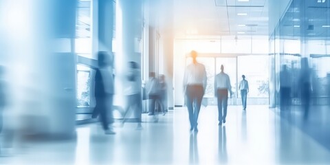 Blurry Business People Walking In A Modern Office Lobby