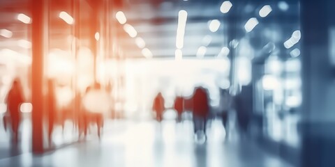Abstract Blurred Background of People Walking in a Modern Building