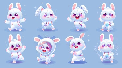Fototapeta premium Animal kid for learning about the universe. Cute cartoon character illustration of the tiger space astronaut flying, waving, and posing.