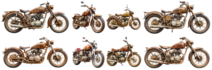 Rusty motorcycle on transparent background PNG file