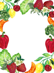 Illustration of Farmers Market brochure Poster local organic healthy food event fair announce vegetables and fruits