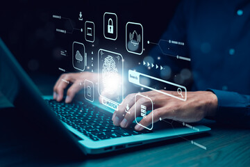 Hand touch fingerprint with virtual global with cyber security, Login, User, identification...
