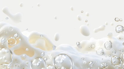 Sea or ocean wave, laundry cleaning detergent spume, realistic 3D modern illustration of beer foam isolated on transparent background. White soap bubbles texture with a seamless border, foamy frame.