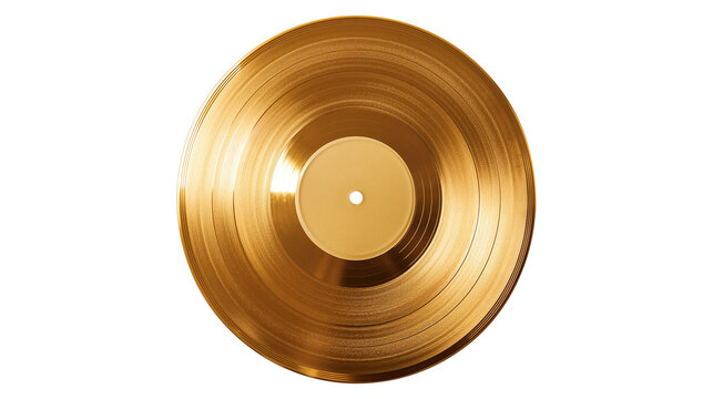 A gold record sits on a white background
