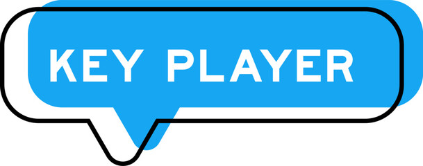Speech banner and blue shade with word key player on white background