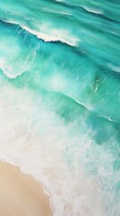 Obraz premium Aerial view of white beach and teal sea shoreline outdoors nature.