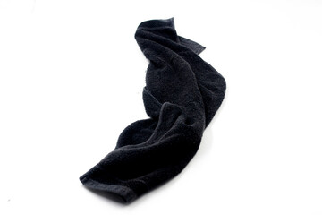 Black towel isolated on white background. black hand towel