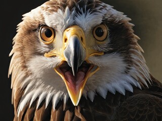 Obraz premium Close-up of a bald eagle with open beak, showcasing its powerful and fierce expression