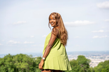 happy black woman in the field