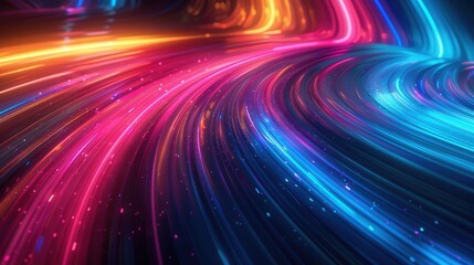 A colorful, swirling line of light with a blue and purple hue