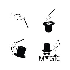 magic hat and wand logo vector collection