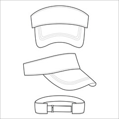 Athletic Visor Hat technical fashion illustration. Visor Cap vector template illustration. front and back view. Sport Wear. Sunscreen Hat. unisex. white color. CAD mockup.