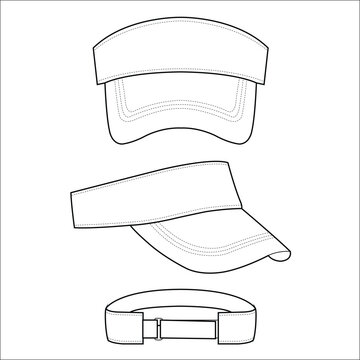 Athletic Visor Hat technical fashion illustration. Visor Cap vector template illustration. front and back view. Sport Wear. Sunscreen Hat. unisex. white color. CAD mockup.