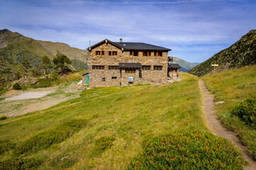Comapedrosa mountain hut in summer (Andorra, Pyrenees)