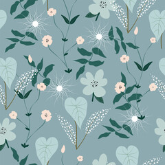 Fototapeta premium Seamless cute hand drawn winter floral pattern background