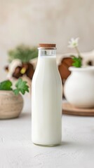 Bottle of milk with a dairy cow in the background, Fresh dairy, Farm freshness