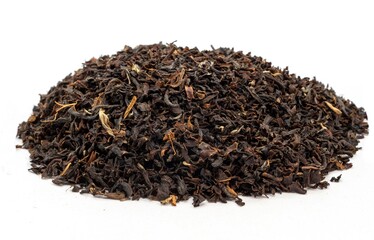 English Breakfast black tea leaves on white tea leaves 