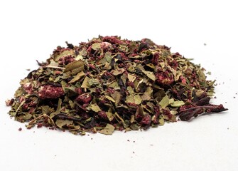 Tea leaves on white background 