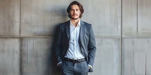 A successful, stylish businessman stands confidently, radiating modern elegance and youthful charm.