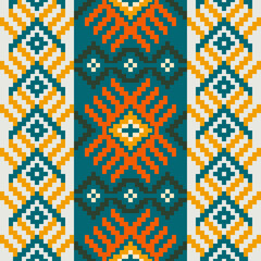 Geometric shapes and pixel design vector seamless pattern.
