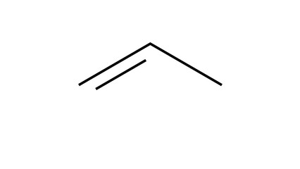 propene molecule, structural chemical formula, ball-and-stick model, isolated image alkene