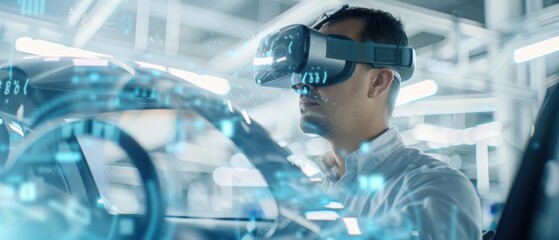 Automotive designer using VR to model a car prototype, virtual reality, innovative design
