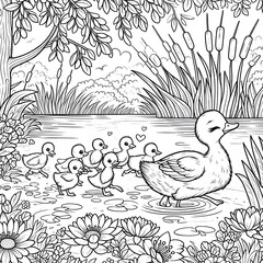 Obraz premium Cute Duck Cartoon Coloring Page Adorable Printable for Kids