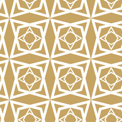 Abstract geometric pattern with stars, stripes, lines. Seamless vector background. White and gold floral ornament. Modern reticulated graphic design.